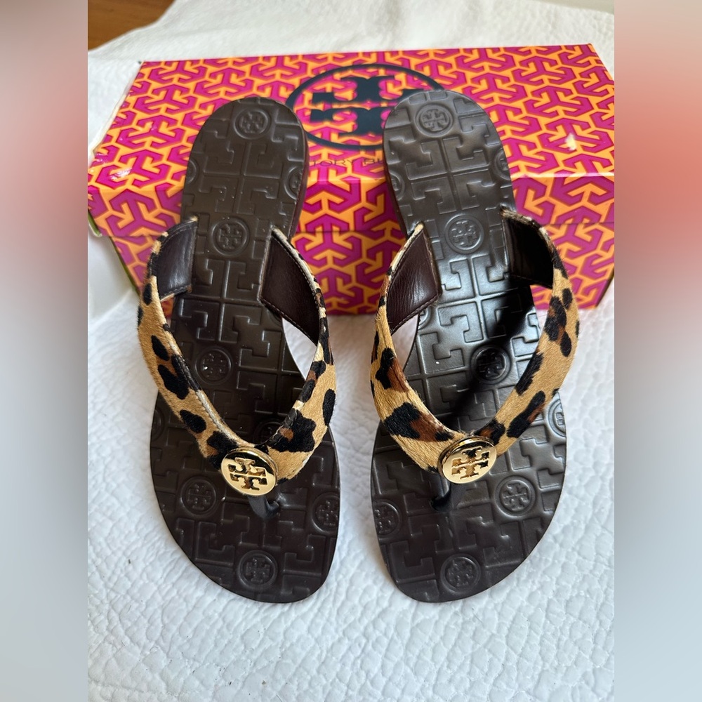 Tory Burch Animal Print Sandals in Brown and Tan